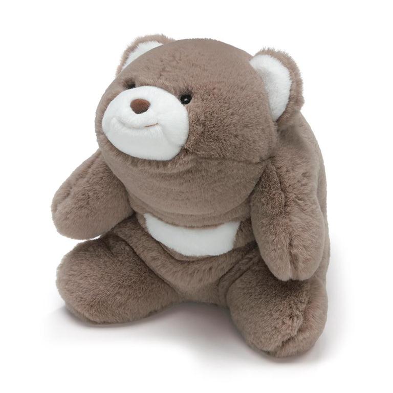 Taupe teddy bear with white snout, ears and abdomen. 